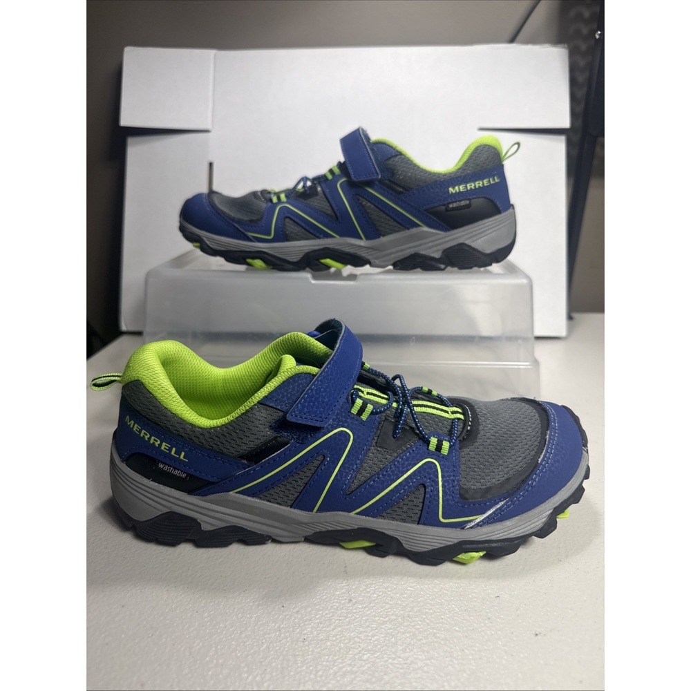 Merrell Big Kids Trail Chaser 2 Sneakers Size 7M Blue/Black/Neon Used Excellent